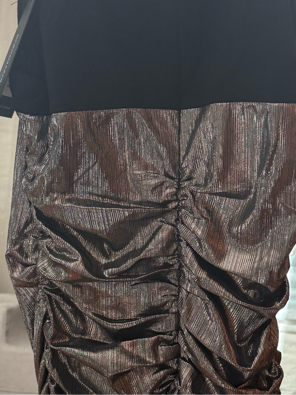 NWT-BCBG Max Azria metallic draped sheath dress- gunmetal/black style2WX5D20-GNB - Picture 4 of 10